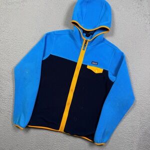 Patagonia Kids Blue & Black Fleece Jacket with Yellow Trim
